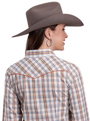 Cream/Orange Plaid Western Shirt - Women's