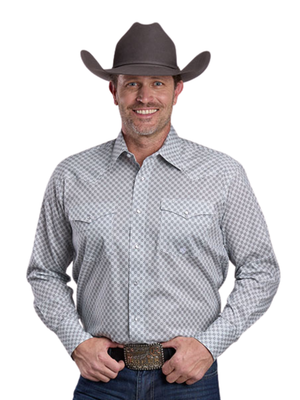 Amarillo Western Shirt, Stretch Collection, Four Point Scarf, Grey - Men's