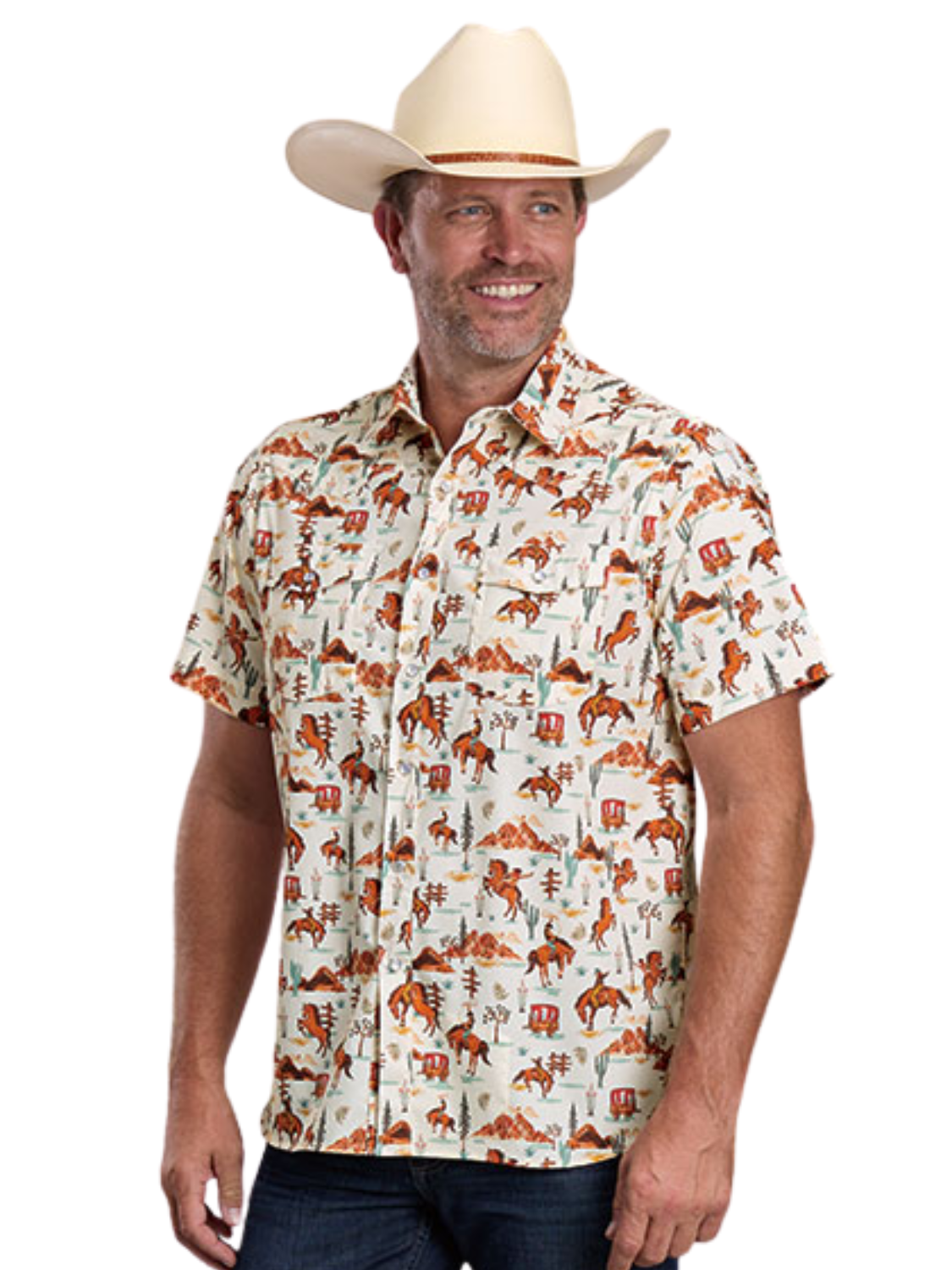 Chemise Western 3012 Imprimé Vintage Scenic à manches courtes - Homme