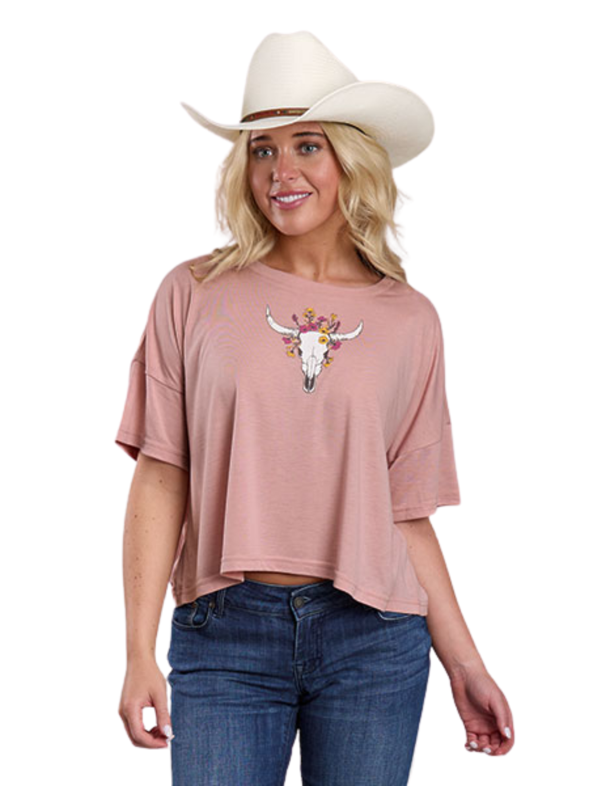 T-Shirt Cropped Oversize Longhorn - Femme
