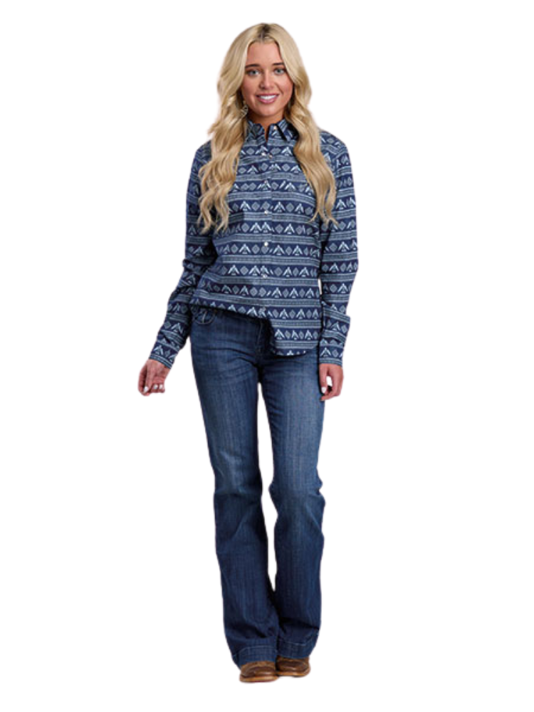 Women's Aztec Stripe Denim Western Shirt