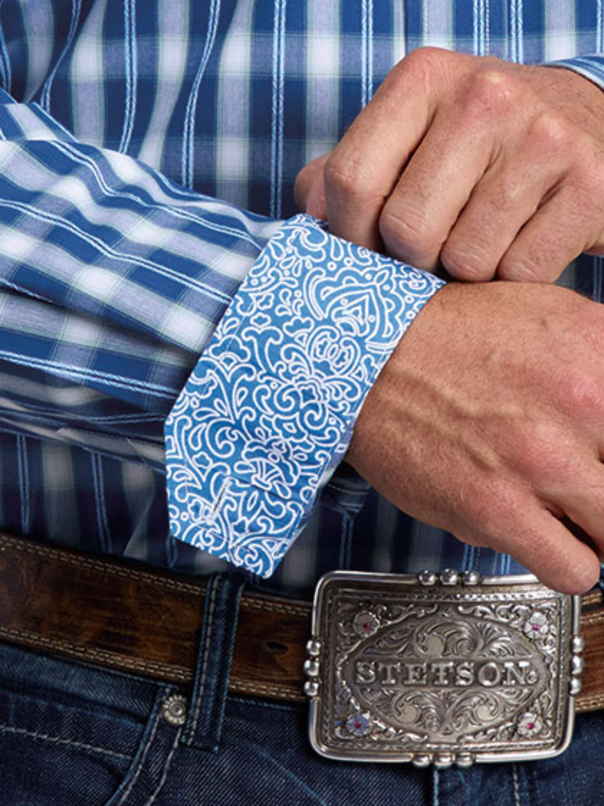 Chemise Western à carreaux Navy Check Dobby - Homme