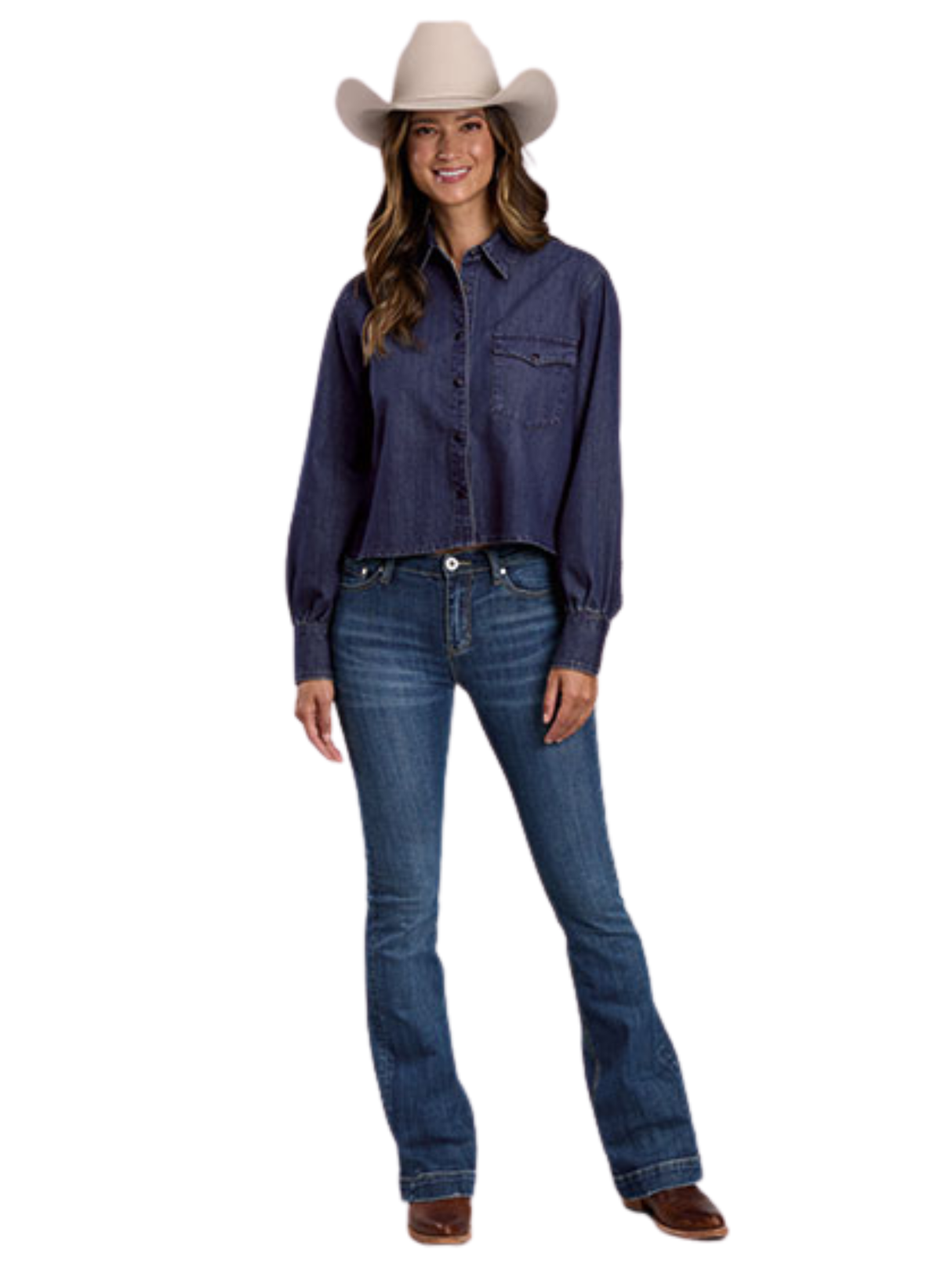 Veste de Denim Crop Top Brodé Desert au dos - Femme