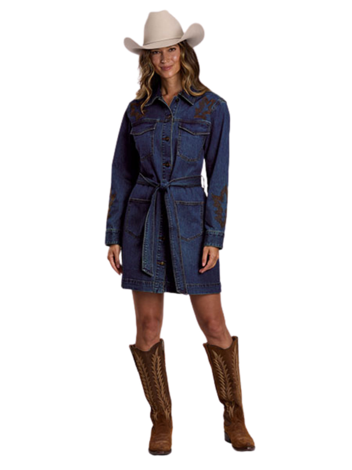 Robe-chemise en denim boutonnée - Femme