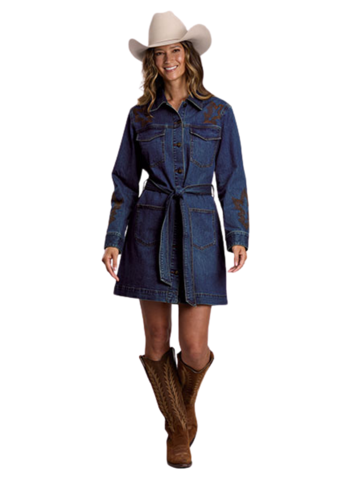 Robe-chemise en denim boutonnée - Femme