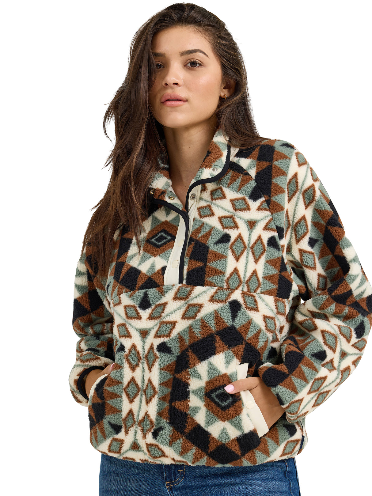 Wrangler sherpa pullover Western Aztec Green Women 112367340