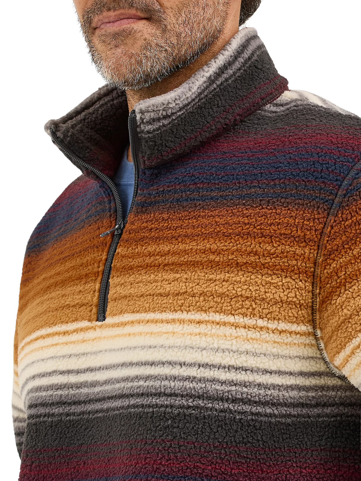 Pull Sherpa rayé à quart de zip - Homme