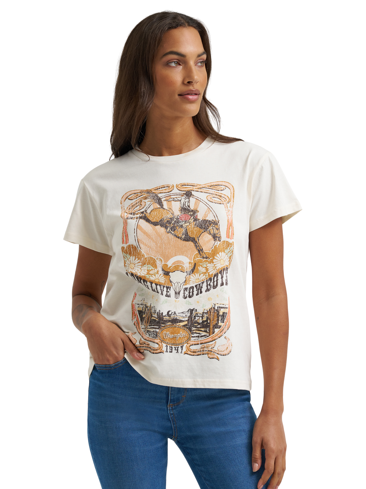 T-Shirt Long Live Cowboys Buckin - Femme