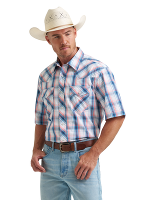 Chemise Western carreauté Blue à manches courtes - Homme