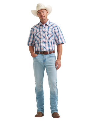 Chemise Western carreauté Blue à manches courtes - Homme