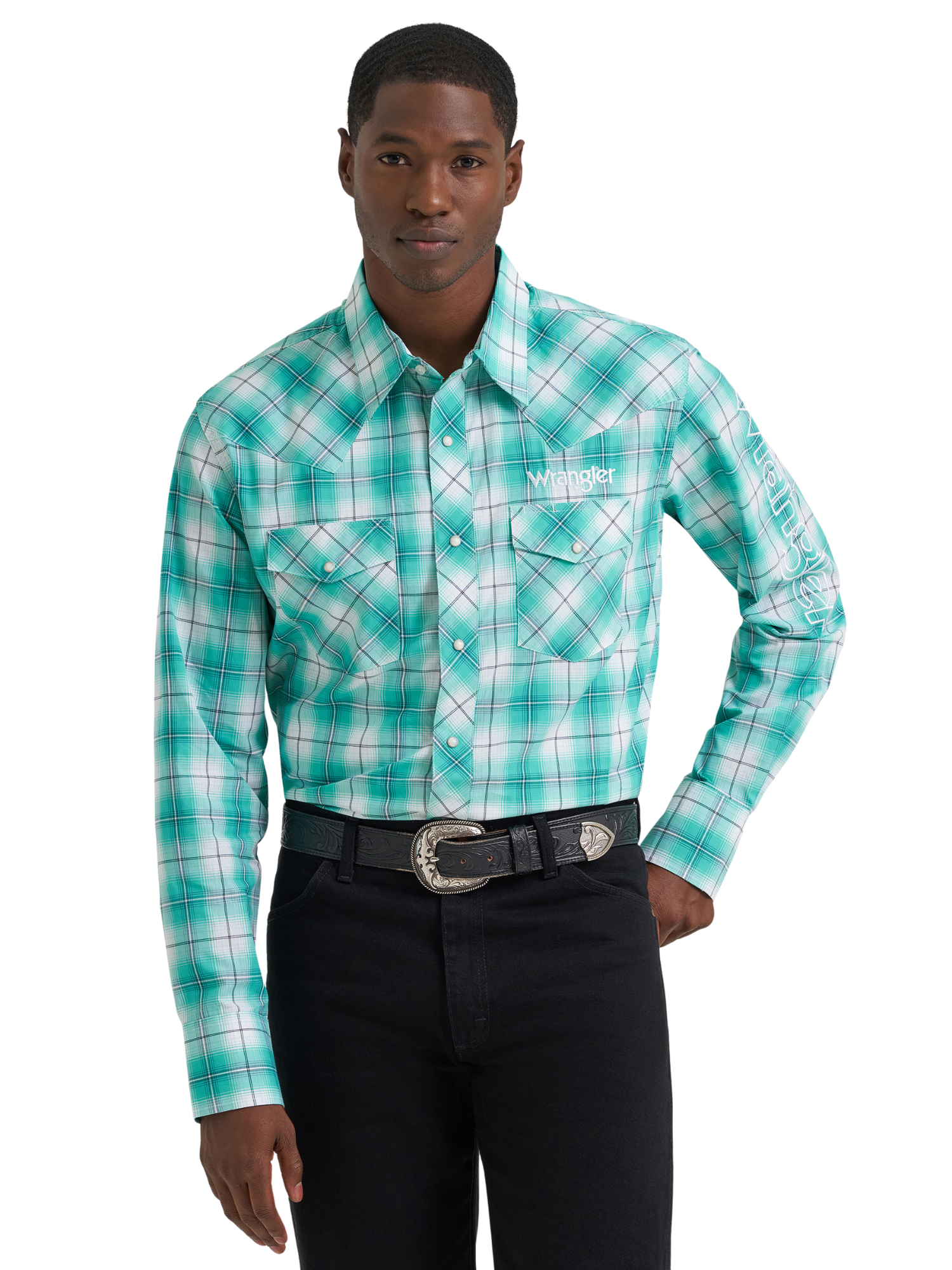 Chemise Western Carreauté Turquoise - Homme