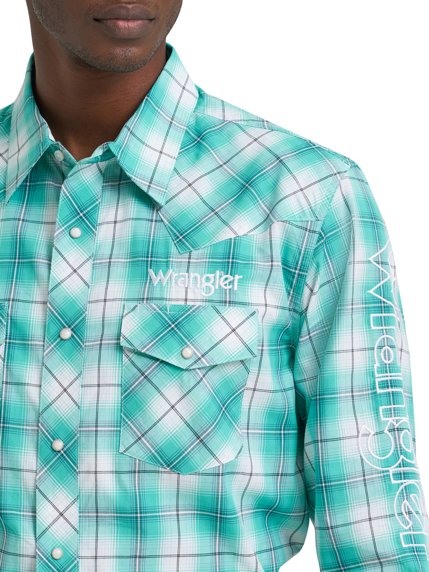 Chemise Western Carreauté Turquoise - Homme