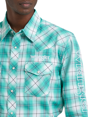 Chemise Western Carreauté Turquoise - Homme
