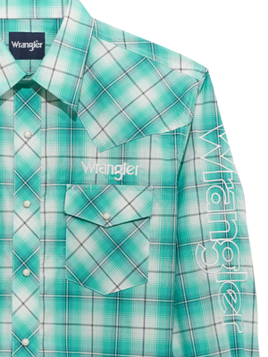 Chemise Western Carreauté Turquoise - Homme