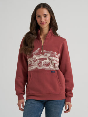 Chandail à manches longues 1/4 zip Horse Rose - Femme