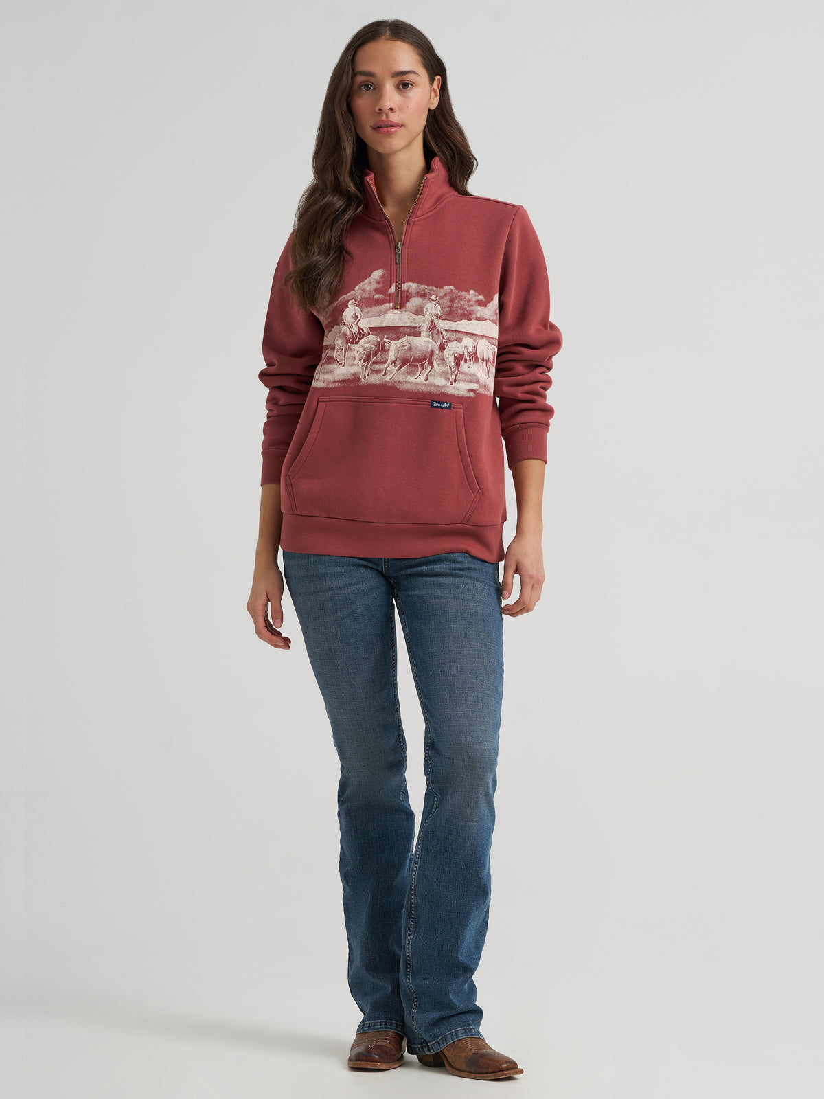 Chandail à manches longues 1/4 zip Horse Rose - Femme