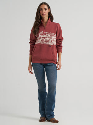 Chandail à manches longues 1/4 zip Horse Rose - Femme