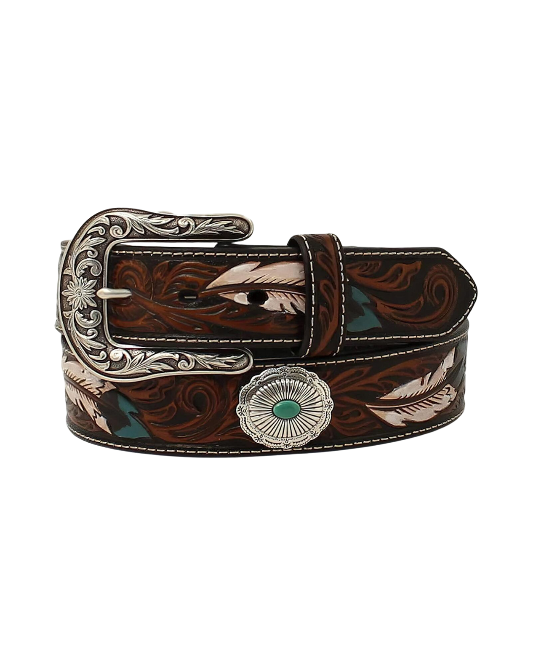 Ceinture Engravée de Plumes Turquoise - Femme