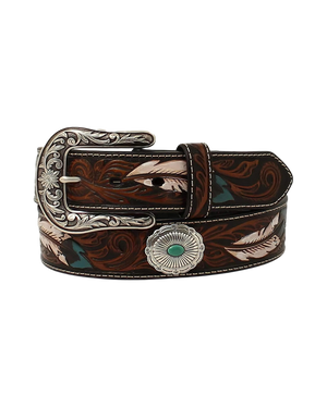 Turquoise Feather Engraved Belt - Women