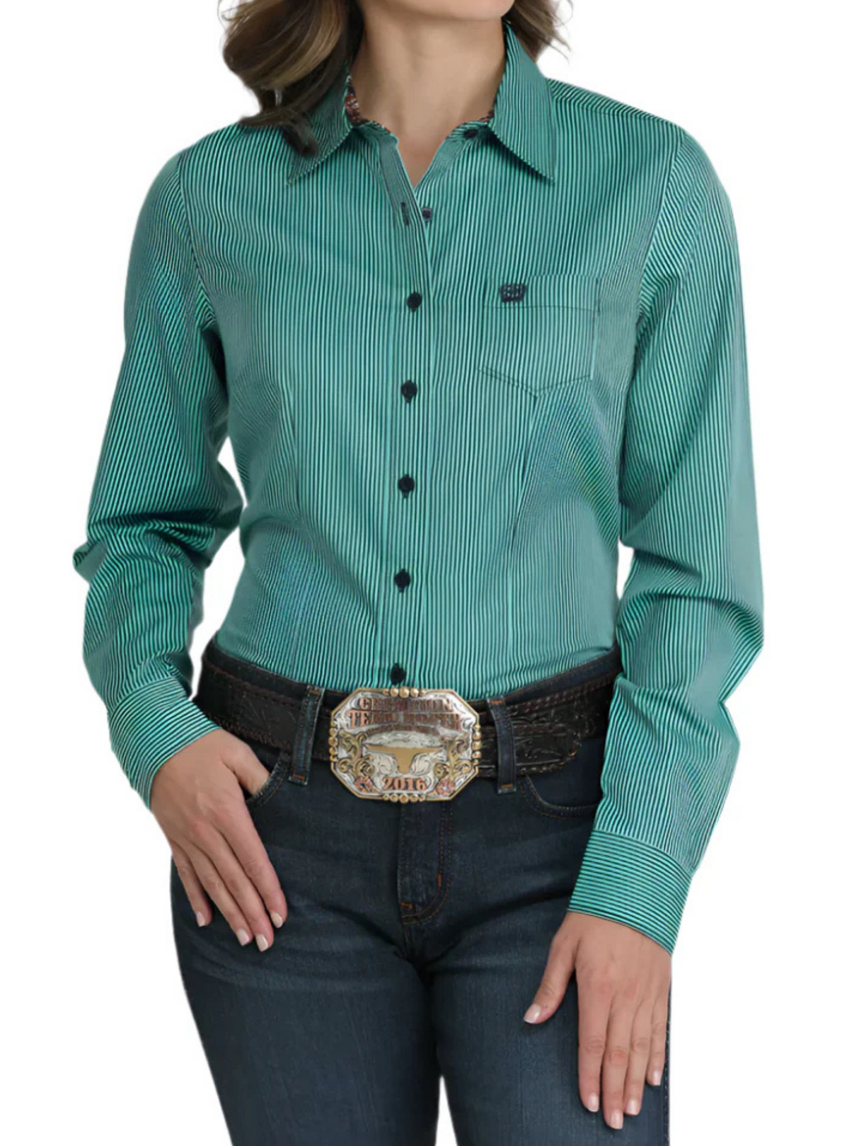 Chemise Western à Rayures Turquoise et Marine - Femme