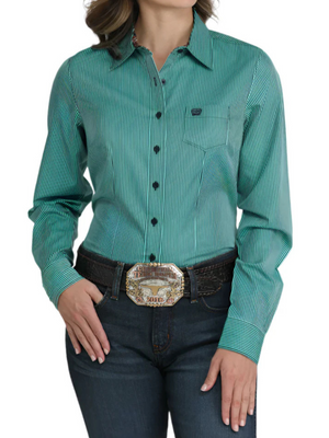 Chemise Western à Rayures Turquoise et Marine - Femme
