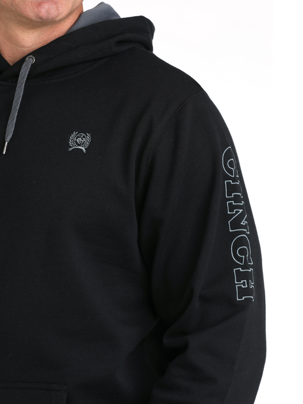 Men's Black Hoodie with Grey Embroidered Logos