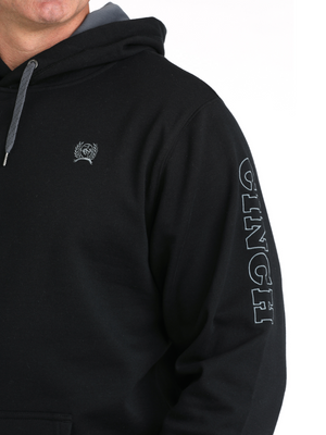 Men's Black Hoodie with Grey Embroidered Logos