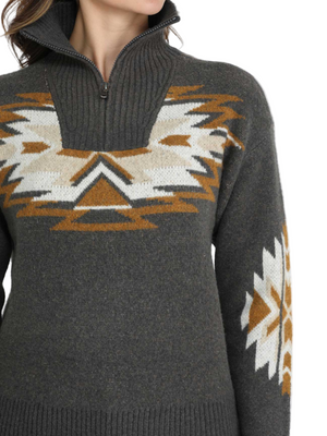 Pull “Aztec” à Col Montant à Demi‑zip charcoal Aztec - Femme