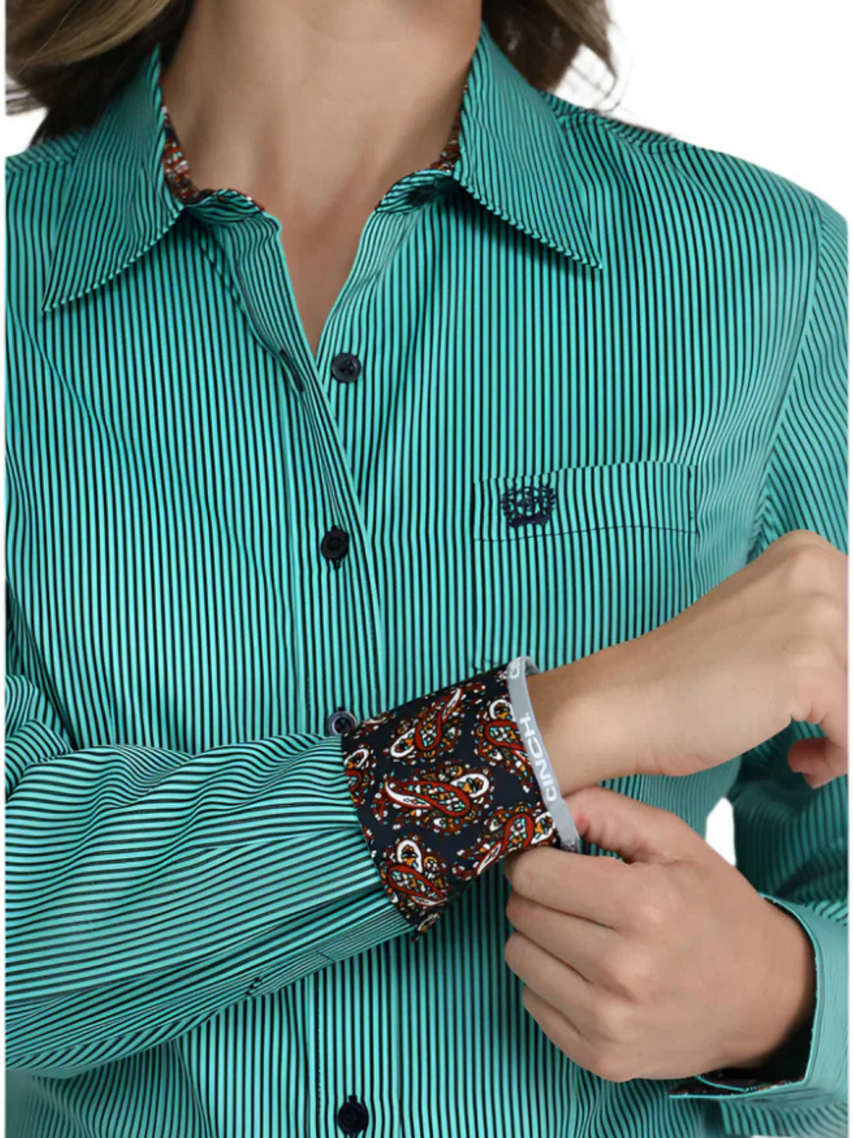 Chemise Western à Rayures Turquoise et Marine - Femme