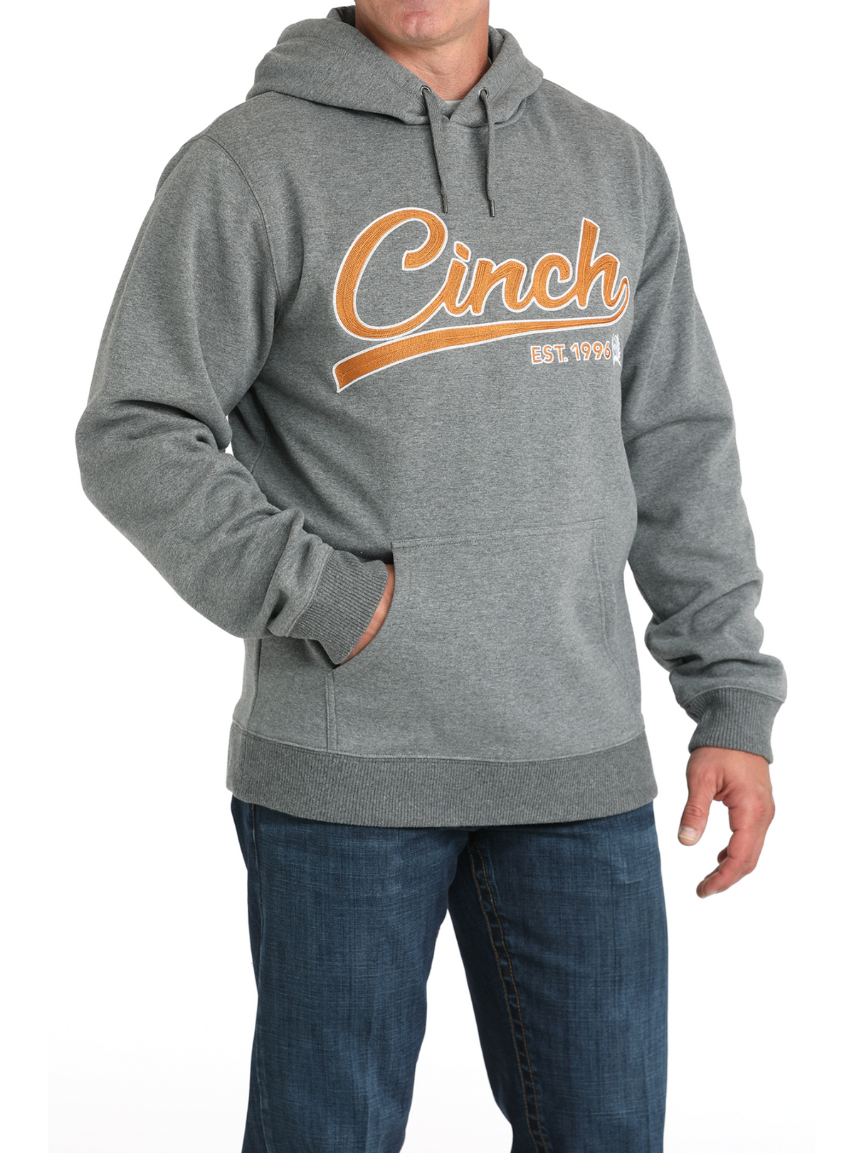 Chandail à Capuchon Charcoal Grey avec Logo Brodé Orange- Homme