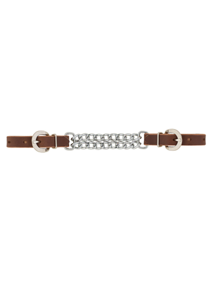 Western leather bracelet with double chain 4 1/4"