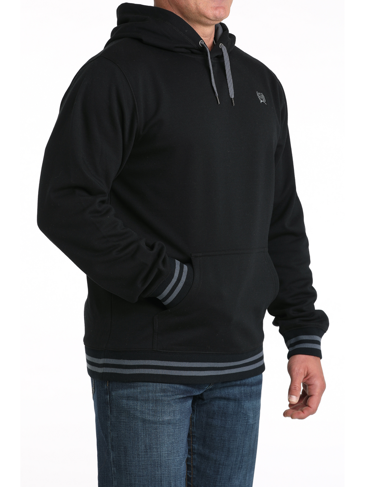 Men's Black Hoodie with Grey Embroidered Logos