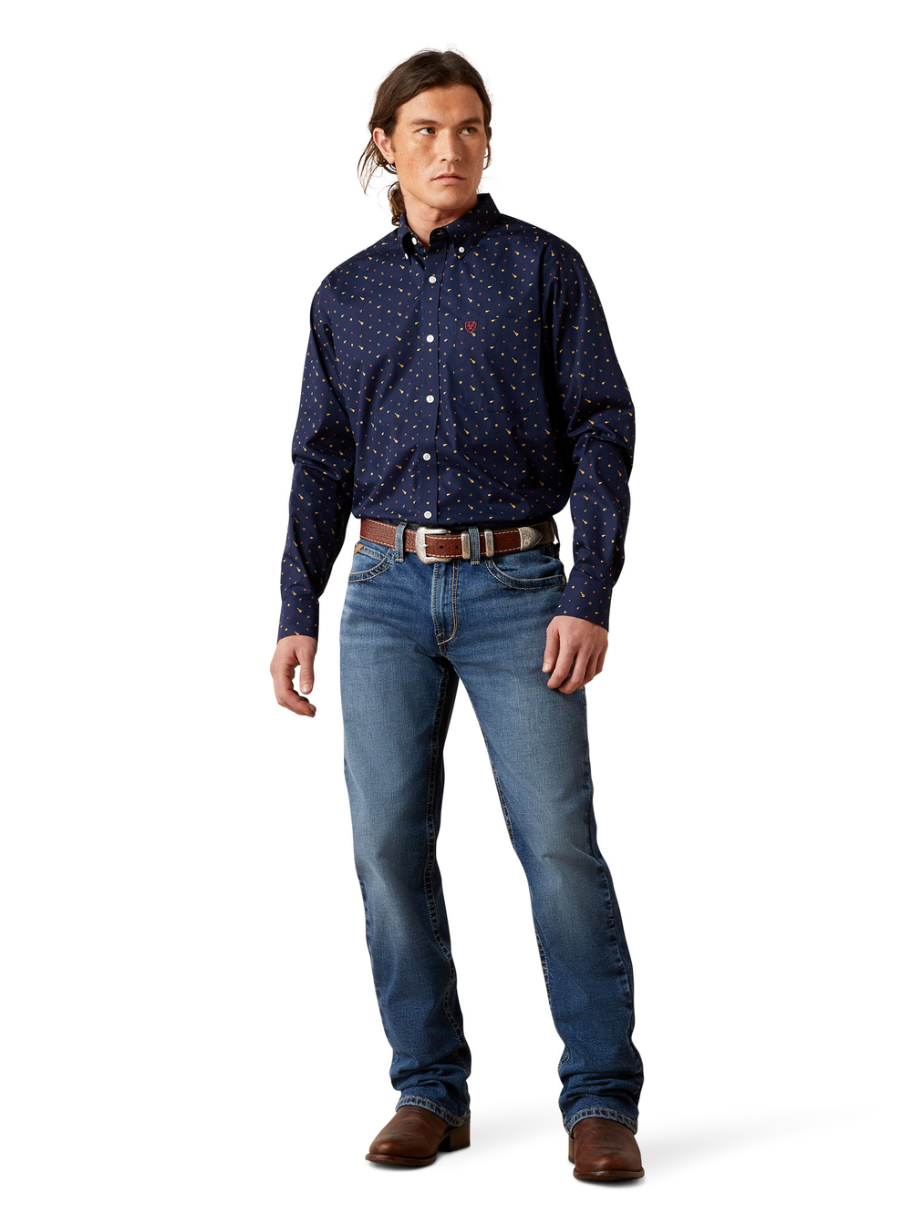 ARIAT Chemise ajustée en sergé uni pour homme, Noir ARIAT Chemise ajustée en sergé uni pour homme, Noir