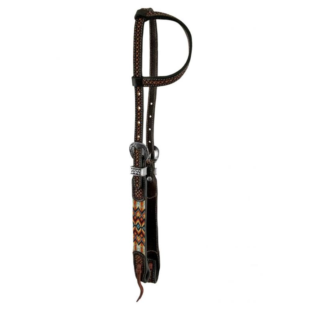 Bridon western 1 oreille perles bleu-jaune