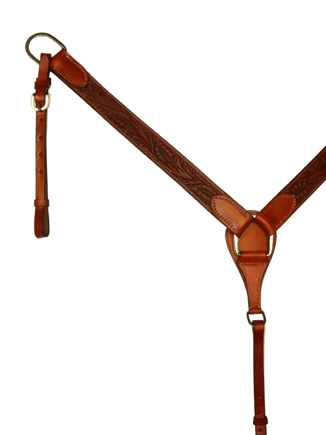 Double-stitched leather western breastplate with floral embellishments