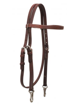 Western bridle in oiled leather with browband and stainless steel snap change