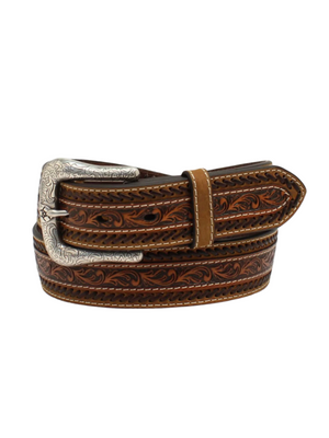 Ceinture Western en cuir Buck Stitching Floral Tooled - Homme