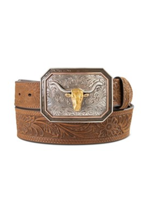 Floral Embossed Belt with Buckle - Men's