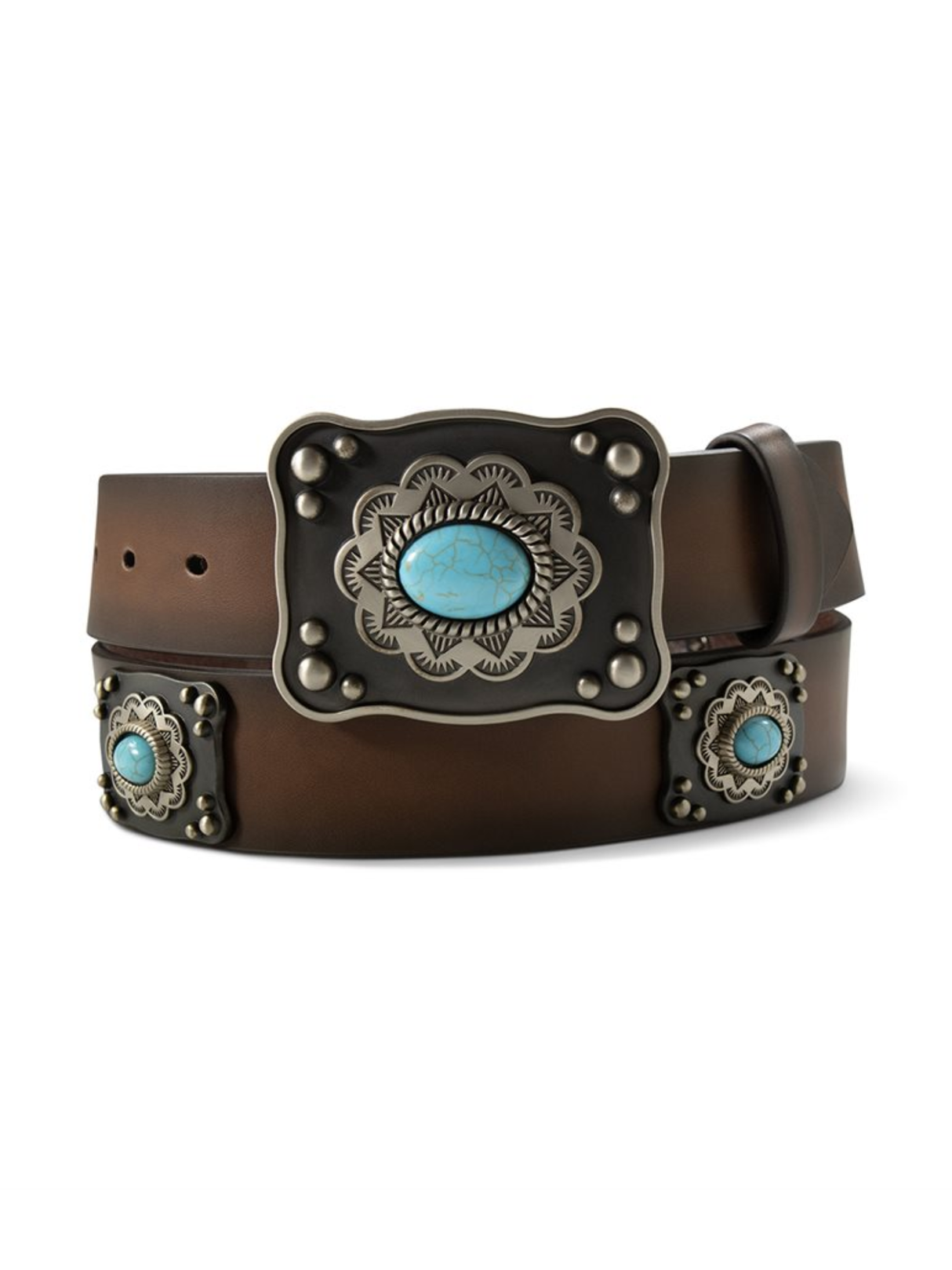 Barnished Turquoise Conchos Belt - Women's