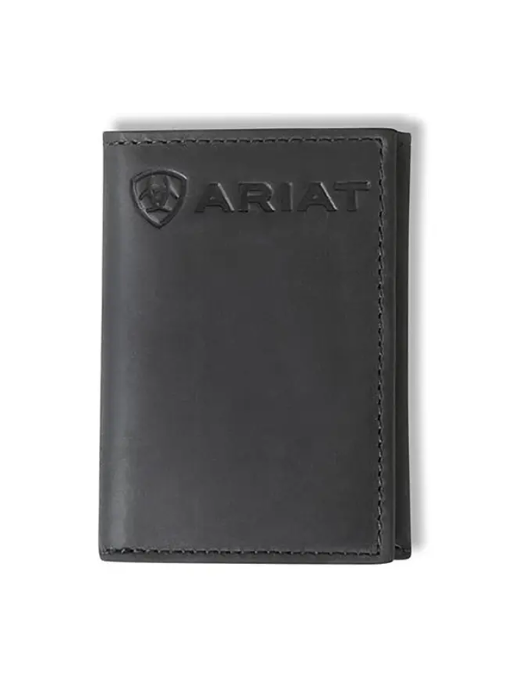 Portefeuille Trifold Logo embossé Ariat en cuir noir