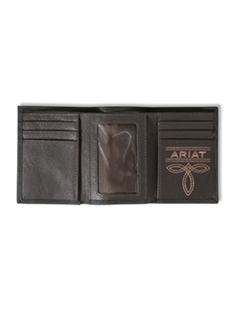 Portefeuille Trifold Logo embossé Ariat en cuir noir