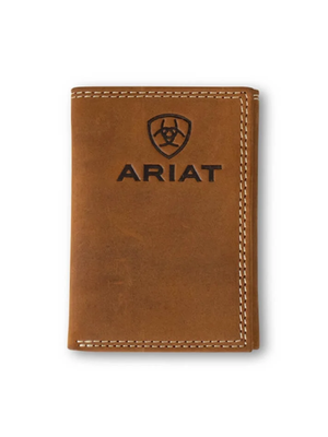 Portefeuille Trifold Logo embossé Ariat en cuir brun