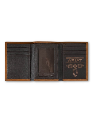 Portefeuille Trifold Logo embossé Ariat en cuir brun