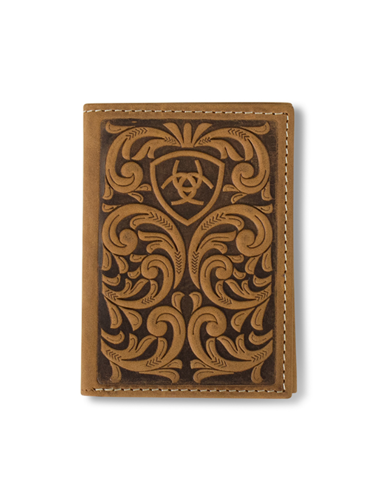 Portefeuille Trifold Scrolling Embossed Medium Brown