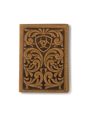 Portefeuille Trifold Scrolling Embossed Medium Brown