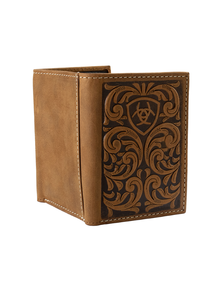 Portefeuille Trifold Scrolling Embossed Medium Brown