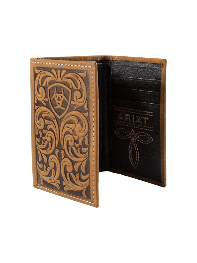 Portefeuille Trifold Scrolling Embossed Medium Brown
