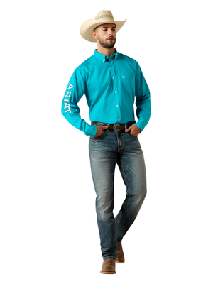 Chemise Team Logo Classic Fit Peacock Blue/White - Homme