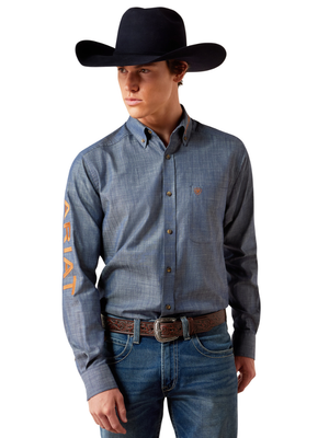Chemise Western Team Logo Fitted Chambray Blue - Homme
