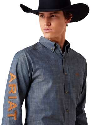 Chemise Western Team Logo Fitted Chambray Blue - Homme